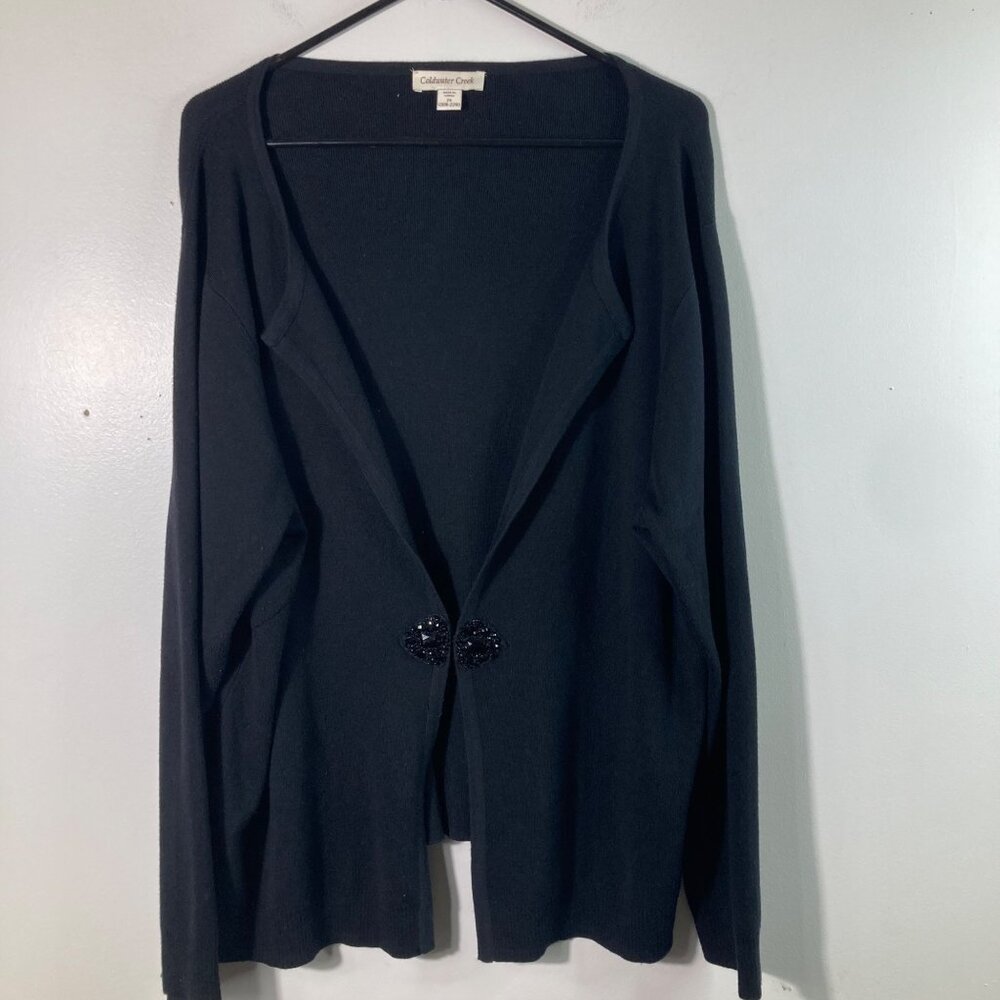 Womens Coldwater Creek Silk Blend Beaded Clasp Cardigan Sweater Black 2X Cotton